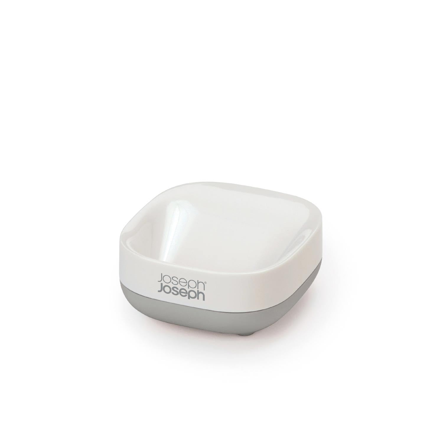 Joseph Joseph Slim Compact Soap Dish Holder - Space Saving Draining Design | White/Grey | Pack of 2 1