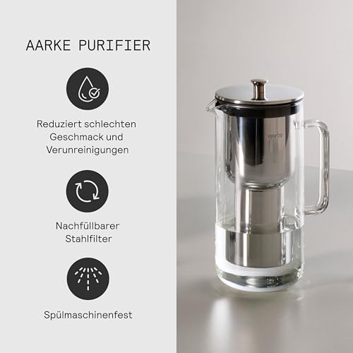 aarke Purifier Water Filter Jug - 1.2L Filtered Capacity | Glass & Stainless Steel 4