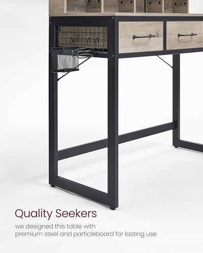 VASAGLE Industrial Design Dressing Table with 3-Piece Folding Mirror and Padded Stool | 3 Drawers | Greige/Black 12