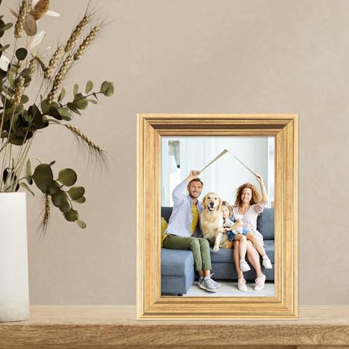 Lawrence Frames Sutter Burnished Gold Picture Frame - 5x7 Inch Photo Size | Tabletop & Wall Mount 2