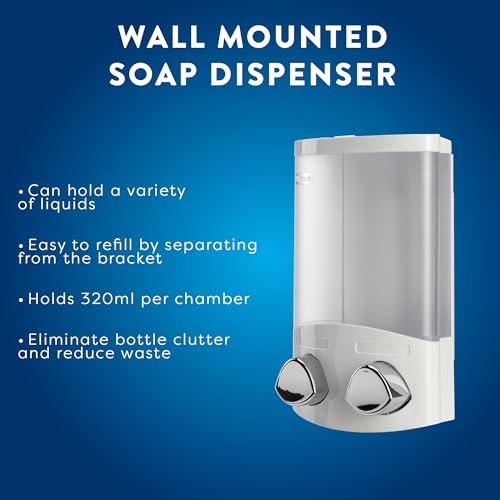 Croydex PA660622 Euro Duo Soap Dispenser | Corner or Flat Wall Mount | White Plastic 2