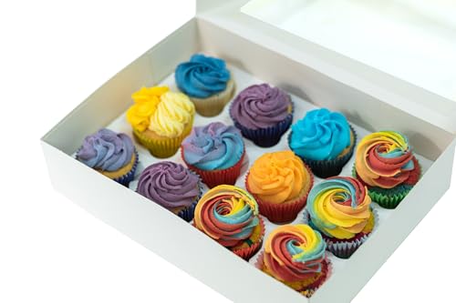 Culpitt 12 Hole Cupcake Boxes - 5 Pack White Card Carrier with Clear Window | Sturdy Design 10