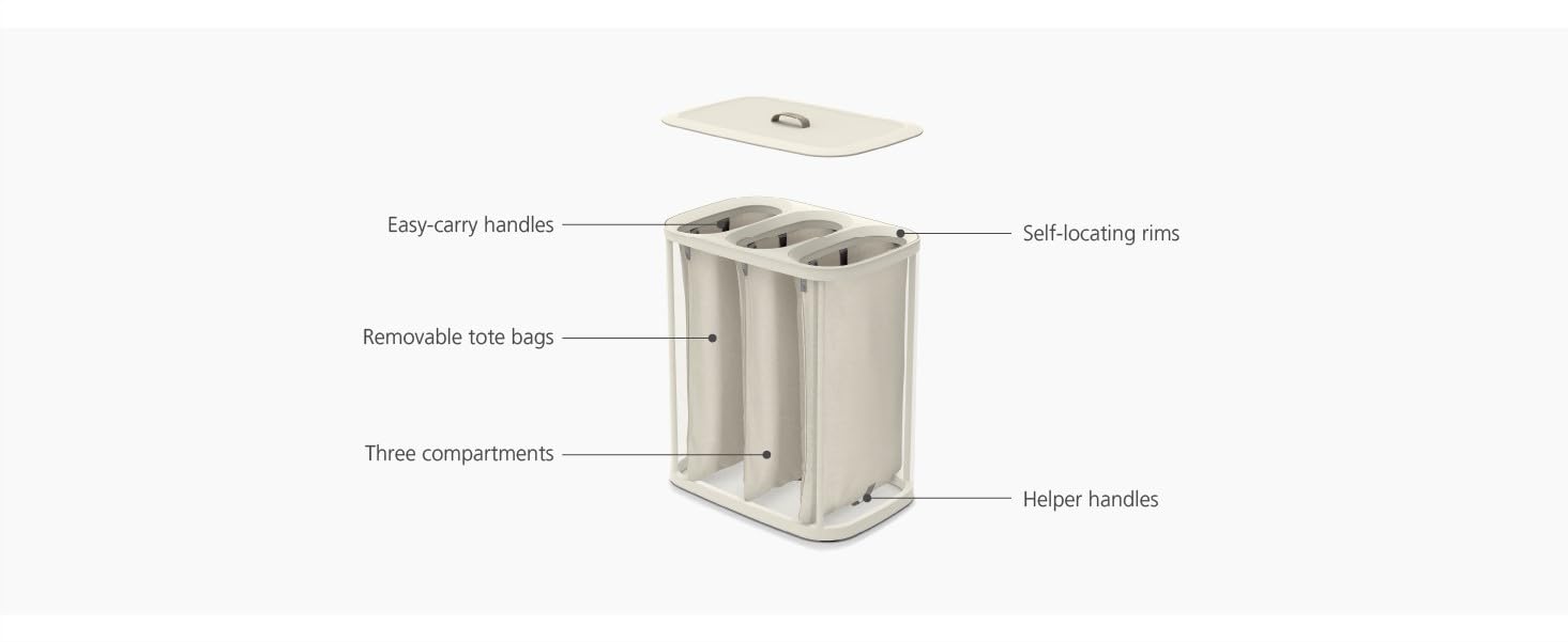 Joseph Joseph Tota Trio 90L Laundry Separation Basket with Lid and Removable Bags | Plastic 6