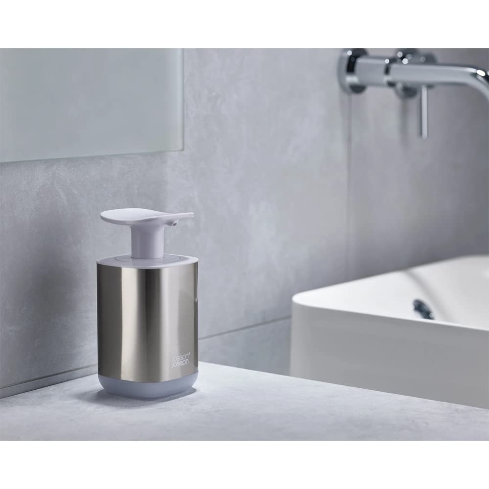 Joseph Joseph Presto Hygienic Soap Dispenser - Easy-Push Pump | Transparent Level Window | White/Stainless Steel 3