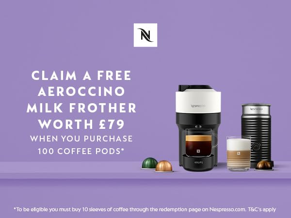 KRUPS Nespresso Vertuo Pop Single Serve Coffee Machine - Lilac | 4 Cup Sizes | Starter Set Incl. 12