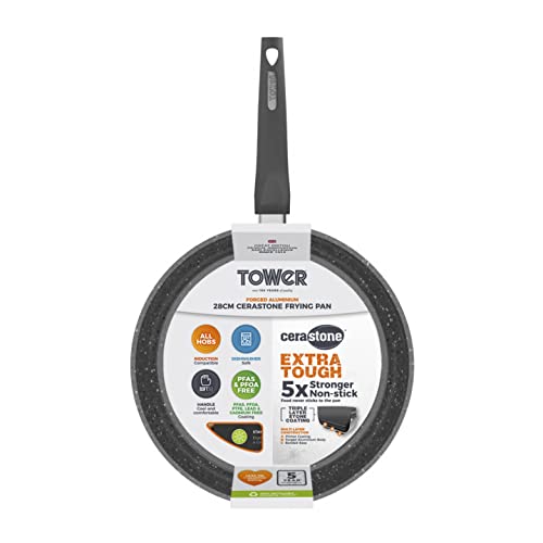 Tower T81242 Cerastone Induction Frying Pan - 5x Stronger Non-Stick | 28 cm | Graphite 12