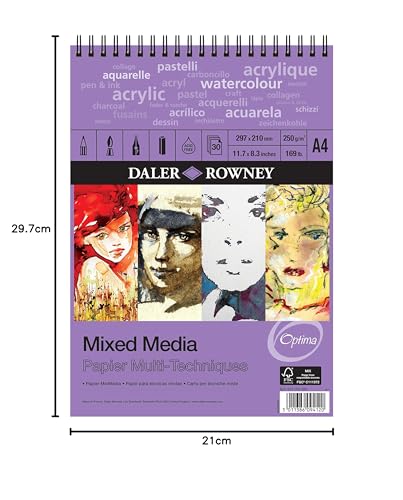 Daler Rowney Optima Mixed Media Paper Spiral Pad - 250 gsm | A4 | 30 Sheets 4