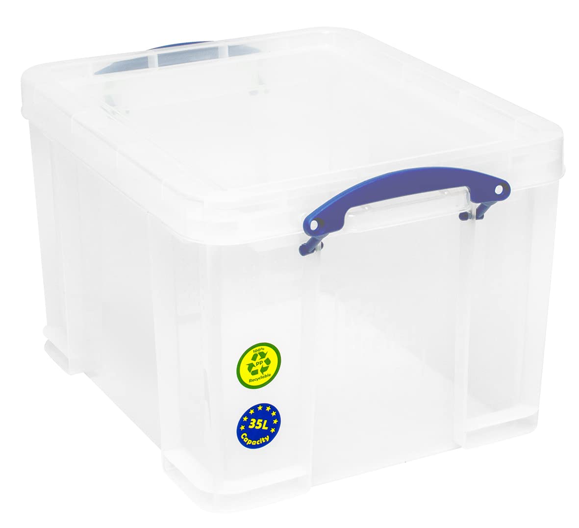 Really Useful Box Plastic Storage Box - 3 x 35 Litre Clear | Stackable | Secure Clip Handles 8
