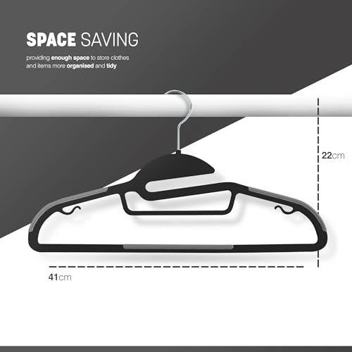 KEPLIN 50 Pack Non-Slip Plastic Hangers - Slimline Space Saving Design | 360° Hooks | Black