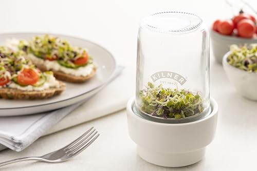 Kilner 0.5L Sprouting Set - Glass Jar, Stainless Steel Lid, Ceramic Base | BPA-Free 2