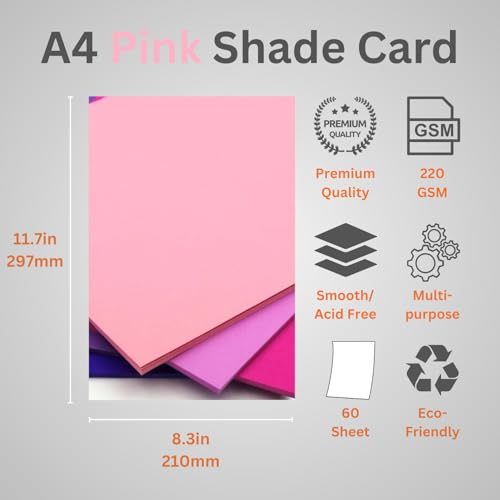 Hawksbill A4 Pink Cardstock 220gsm - 60 Sheets, 5 Shades | Ideal for Crafts & Cutting Machines 2