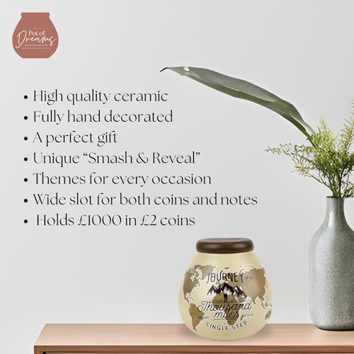 Pot Of Dreams Hand Painted Adventure Globe Ceramic Money Box | Smash to Break Saving | Holds up to £1000 3