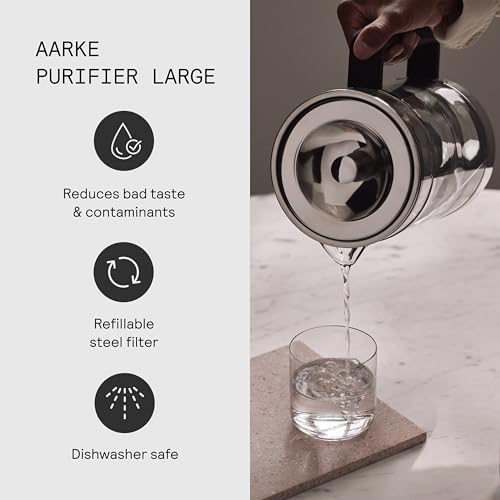 aarke Purifier Large Water Filter Jug - 1.7L Filtered Capacity | Glass & Steel | Filter Change Indicator 4