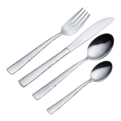 Viners Everyday Glisten 18/0 Stainless Steel 16pc Mixed Cutlery Set | Hammered Texture | Dishwasher Safe