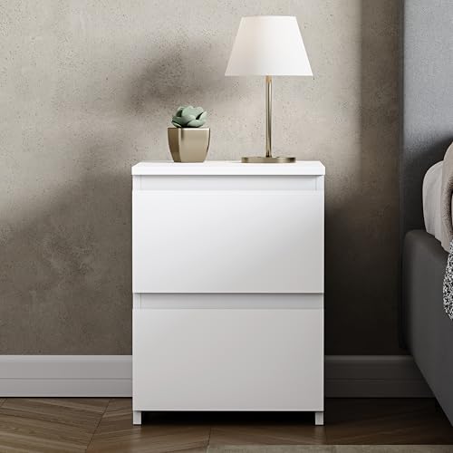 Vida Designs Denver 2 Drawer Large Bedside Cabinet | White Metal Finish | H48 x W39.5 x D39.5 cm 3