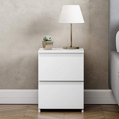Vida Designs Denver 2 Drawer Bedside Chest - Modern Style | H: 40 x W: 29.5 cm | White 3