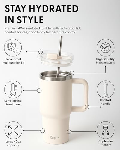 KEPLIN 40 oz / 1200 ml Insulated Travel Tumbler – Double Wall Stainless Steel | Cream White 3
