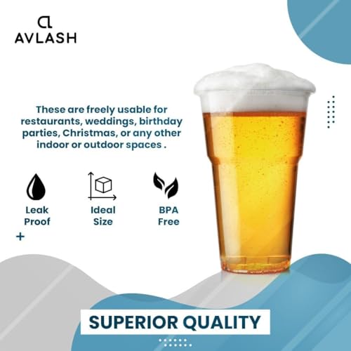 AVLASH Plastic Full Pint Beer Glasses - Disposable, CE Marked | Pack of 50 | 660ml Capacity 3