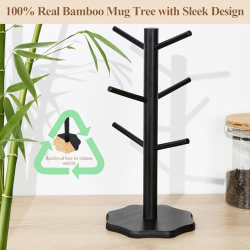 Euqvunn Wooden Mug Tree Holder for 6 Mugs | Black Finish | Easy 2-Step Install 3