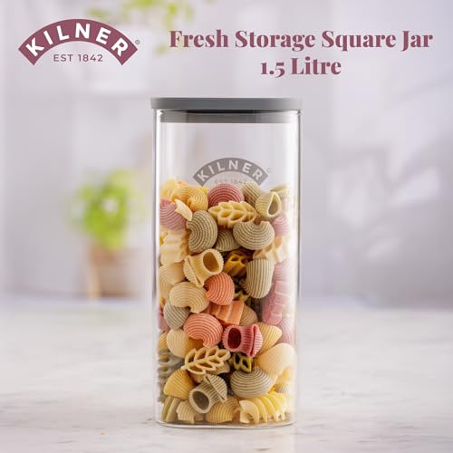 Kilner Fresh Storage Jar - 1.5 Litre Airtight Glass Container for Dry Goods | Stackable, BPA Free 2
