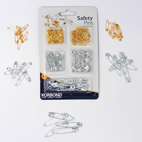 KORBOND Safety Pins - 100 Assorted Size Metal Pins for Sewing & Crafting | Rust Resistant 2