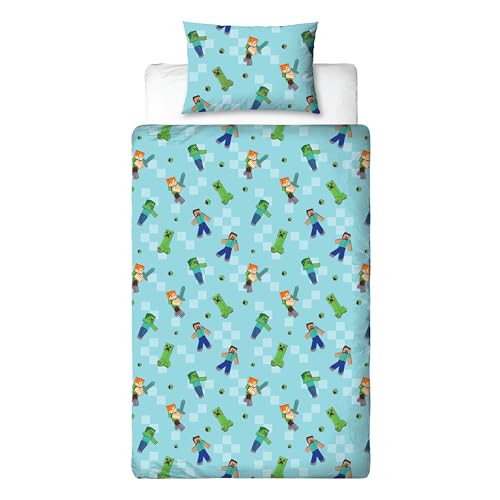 Minecraft Official Single Duvet Cover Set | Reversible Level Up Design | 135cm x 200cm 3