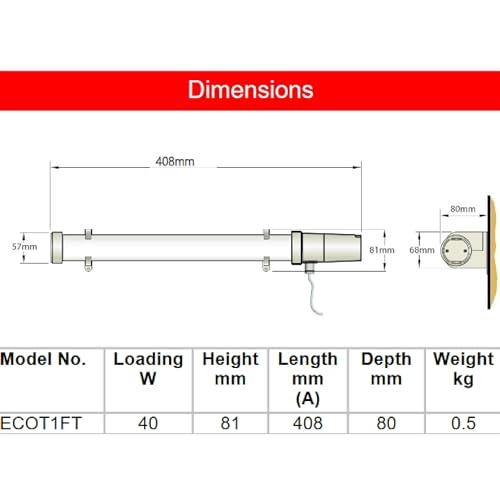 Dimplex ECOT1FT Tubular Heater - 1 Foot Tube with Built-in Thermostat | 40W | White/Grey 3