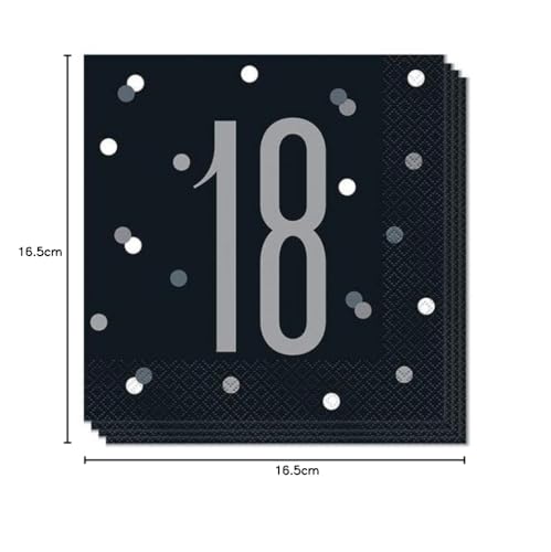 Unique Black Glitz 18th Birthday Luncheon Napkins - 16 Count | 16cm Size 3