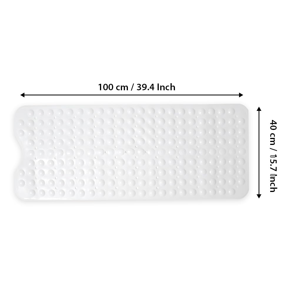 ANSIO Long Non-Slip Shower Mat | Latex-Free PVC | Anti-Mould | 102 x 40cm White 3