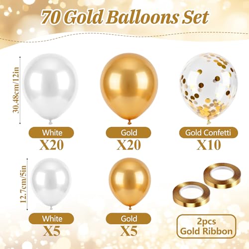 Vonsera Gold and White Balloons Set - 70 Pcs Assortment with Gold Ribbon | Latex Material 4