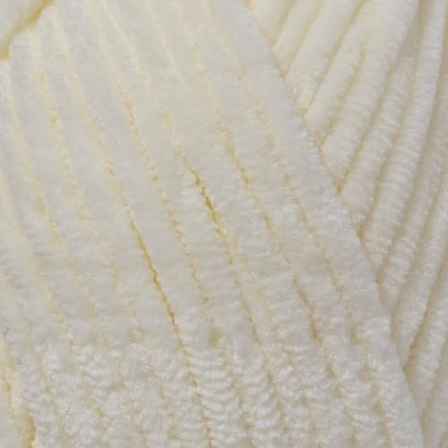 Utopia Crafts Velvet Lux Chenille Chunky Yarn - Super Soft Polyester for Knitting & Crochet | 100g Ivory 2