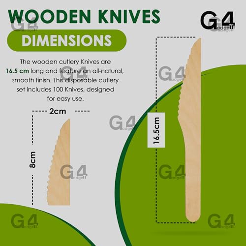 G4GADGET 100x Wooden Knives - Biodegradable Birch Wood Utensils for Events & Camping 4