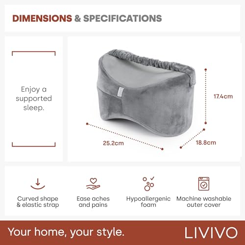 LIVIVO Comfortable Memory Foam Leg Knee Pillow - Orthopaedic Support | Adjustable Strap | Grey 10