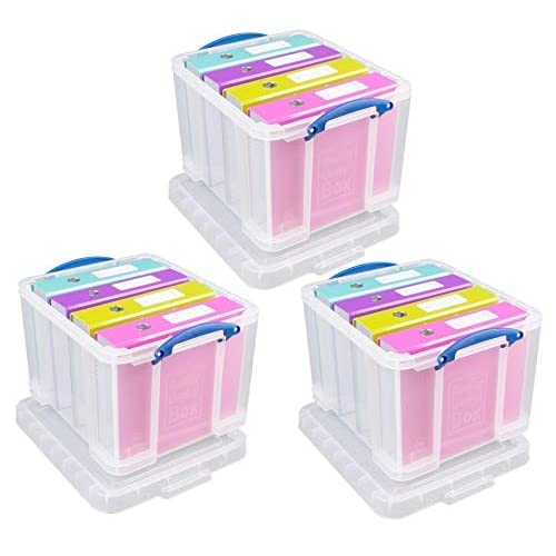 Really Useful Box Plastic Storage Box - 3 x 35 Litre Clear | Stackable | Secure Clip Handles 3