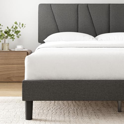Zinus Maya King Bed Frame with Headboard - 11.8'' Height - Dark Grey Upholstered Base 2