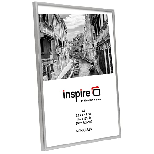 Hampton Frames BACKLOADER Poster Frame - Silver Plastic Moulding | A3 (30x42cm) | Freestanding/Wall Mount 3