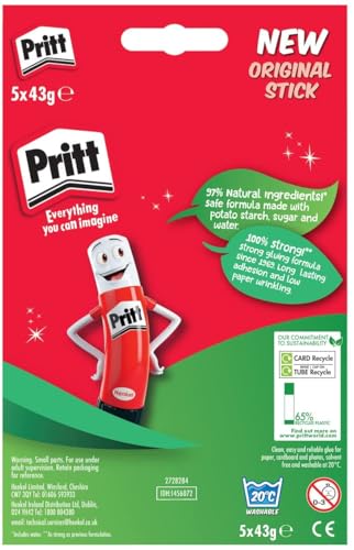 Pritt Glue Stick - Strong Hold Craft Glue for School & Office, 5 x 43g Sticks 3