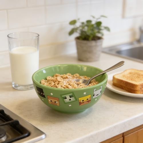 HOX Minecraft Ceramic Soup-Cereal Bowl - Officially Licensed Green Design | 14cm x 7cm 4