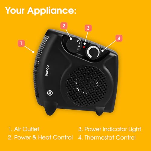 Abode AFH1001B Electric Fan Heater - 2kW Power | Adjustable Thermostat | Horizontal/Vertical Use 11