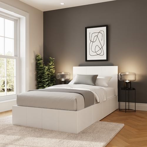 GFW Classic Ottoman Storage Bed - Single Size, White Faux Leather Upholstery | Gas Lift 3