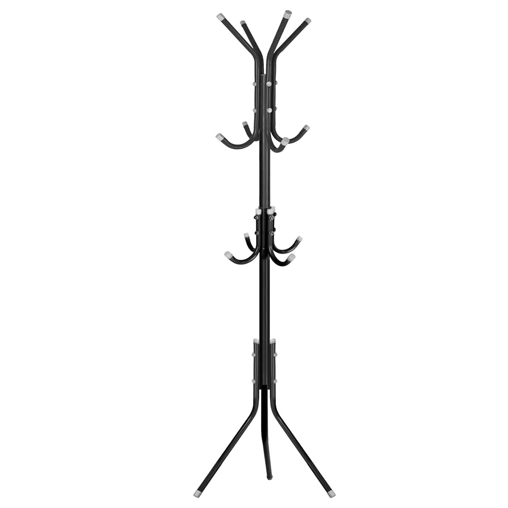 1ABOVE Metal Freestanding Coat Rack - 12 Hooks, 67 Inches Tall, Black Powder Coated Steel