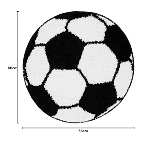 Catherine Lansfield Kids Football Shaped Area Rug - White, 66cm Round, Machine Washable Acrylic 2
