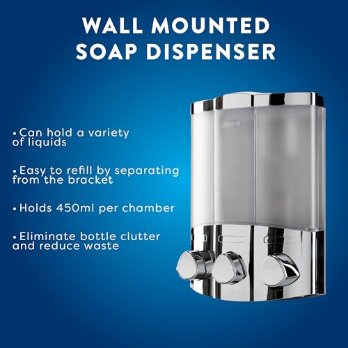 Croydex Trio Soap Dispenser - Chrome Finish | Corner or Flat Mount | Reduces Waste 2