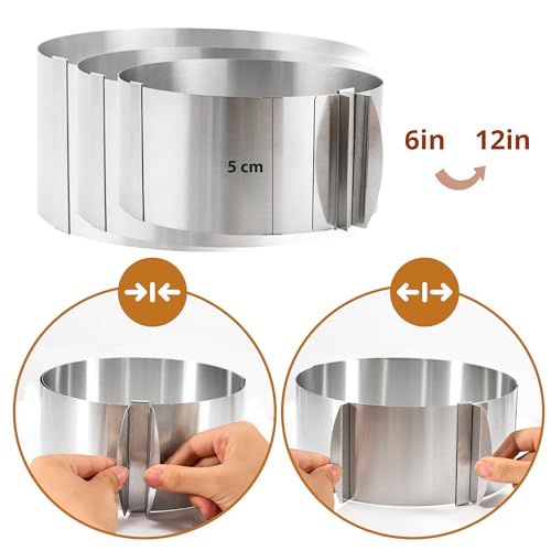 Vonsera Adjustable Round Cake Ring Cutter - 6 to 12 Inch Diameter | Stainless Steel | 1.96-Inch Height 3