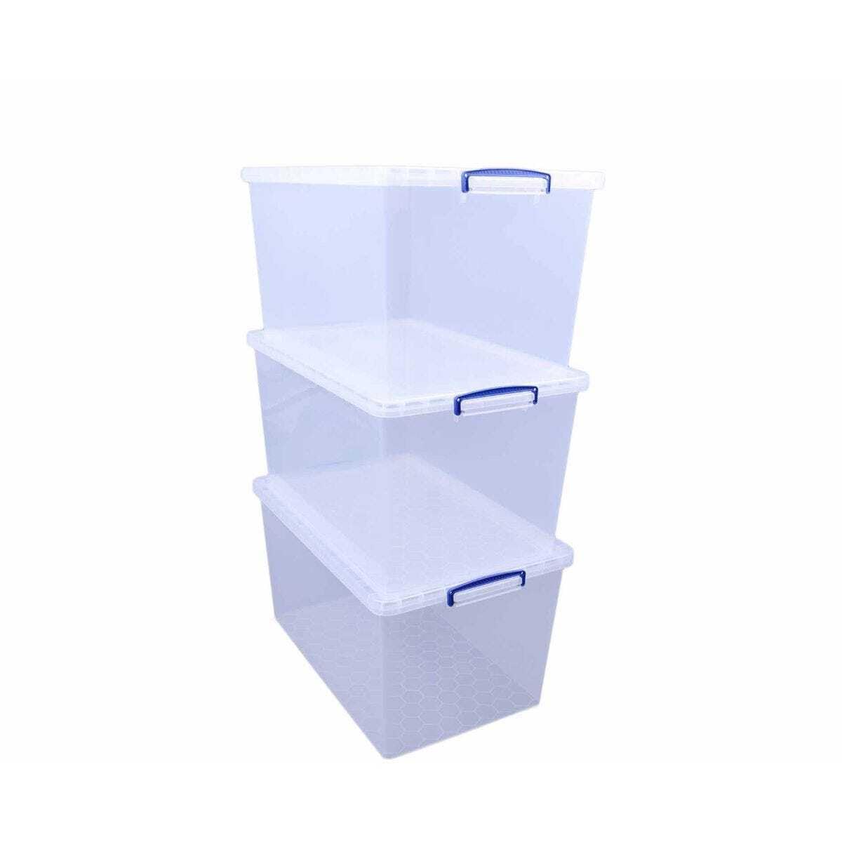 Really Useful Box Nestable Plastic Storage Box - 83 Litre, Clear, Stackable | Pack of 3 1