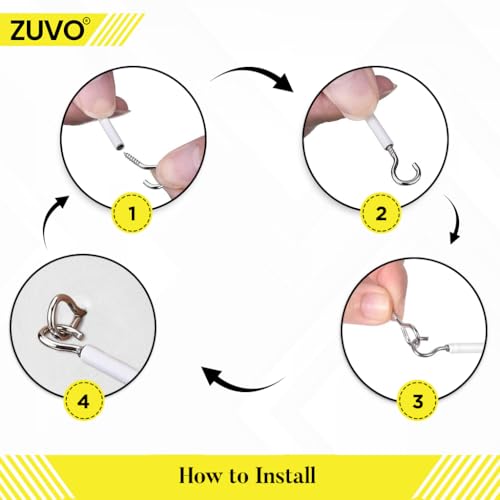 Zuvo Extra Strong Net Curtain Wire - 4m Length | White PVC | Includes 6 Hooks & Eyes 4