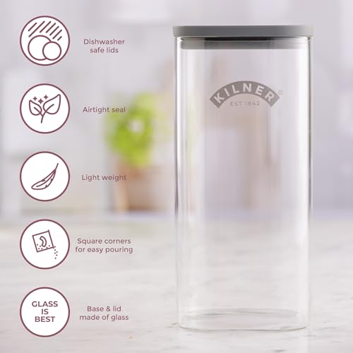 Kilner Fresh Storage Jar - 1.5 Litre Airtight Glass Container for Dry Goods | Stackable, BPA Free 3