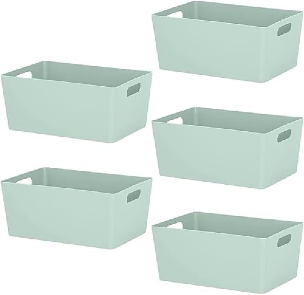 Niftii 5-Pack Plastic Shelf Baskets with Handles | 3.9L Capacity | Sage | Modern Style 1