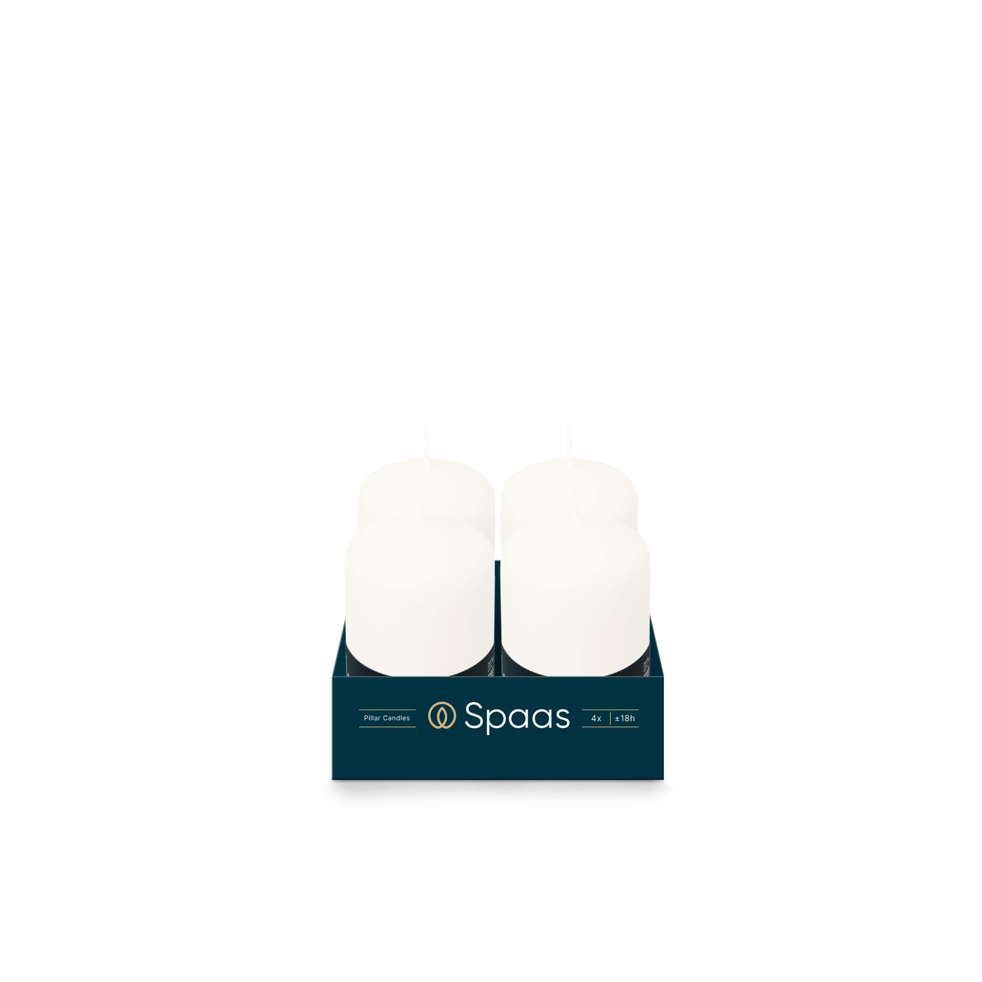 Spaas Unscented Pillar Candle - 50mm x 80mm | 18 Hour Burn Time | White | Pack of 4