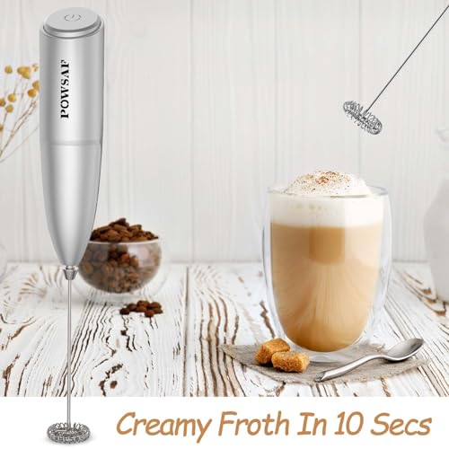 POWSAF Handheld Milk Frother - Creamy Froth in 10 Seconds | Battery Operated | Grey